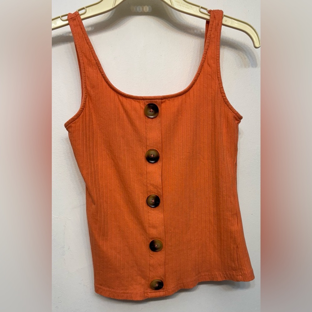 SHEIN Orange With Brown Front Buttons Ribbed Tank Top Womans Size XS NWOT